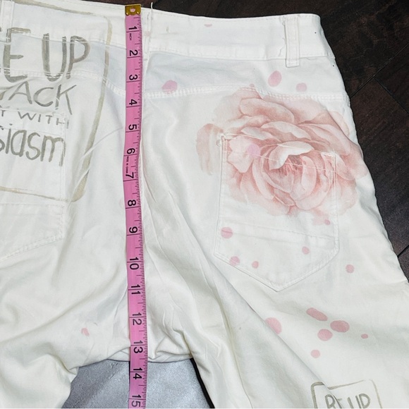 Made in Italy Summer pants CRUSH jeans white flower rose butterflies writing - Picture 7 of 17